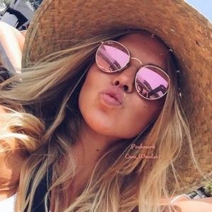 RayBan Round Metal Pink Flash Lenses RB3447 Gold Frame Unisex New